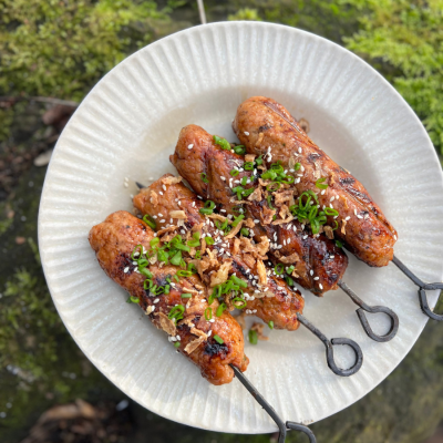 Pheasant Tsukune, cooked on the Big Green Egg