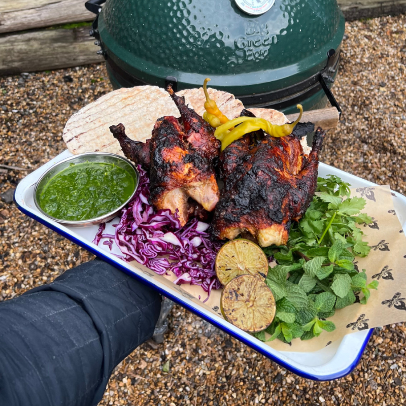 Spit roast tandoori pheasant - Cooked on the big green egg