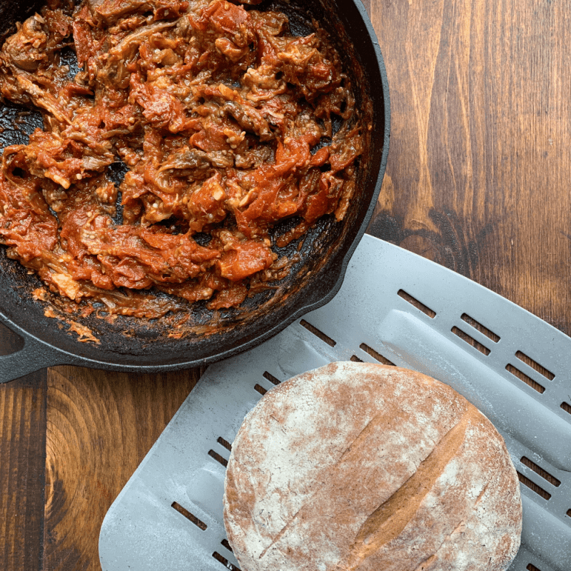 Pizza Oven Moroccan Khobz Bread with Zaalouk