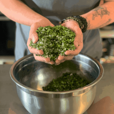 Making wild garlic seed capers at The Salt Box