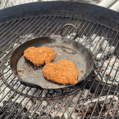 pheasant, schnitzel, family, wild game, feast over fire