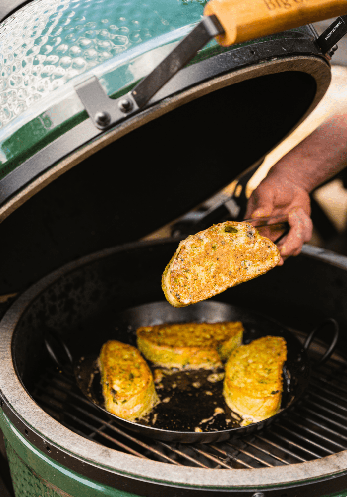 Wild Garlic French Toast - cooking in the Big Green Egg
